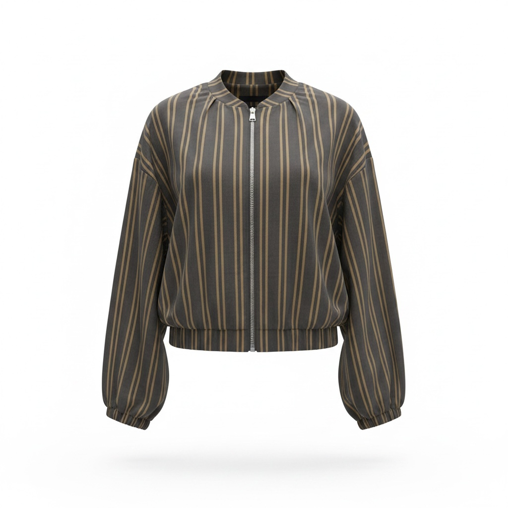 Camicia modello bomberino con righe verticali e zip