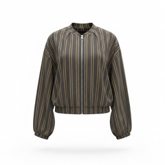 Camicia modello bomberino con righe verticali e zip