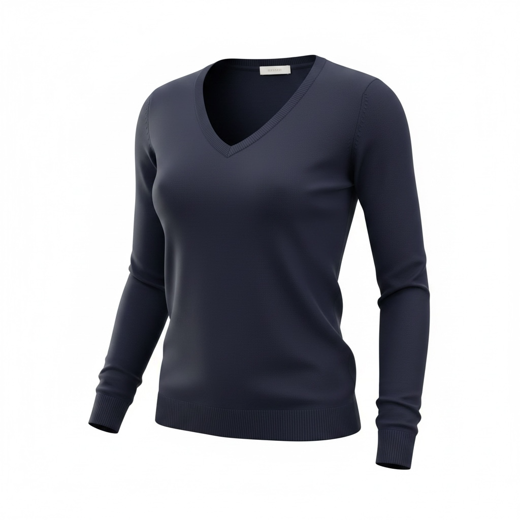 Maglione blu scollo a V in maglia rasata