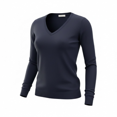 Maglione blu scollo a V in maglia rasata