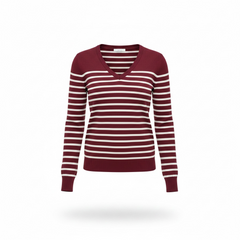 Maglione scollo a V a righe bordeaux