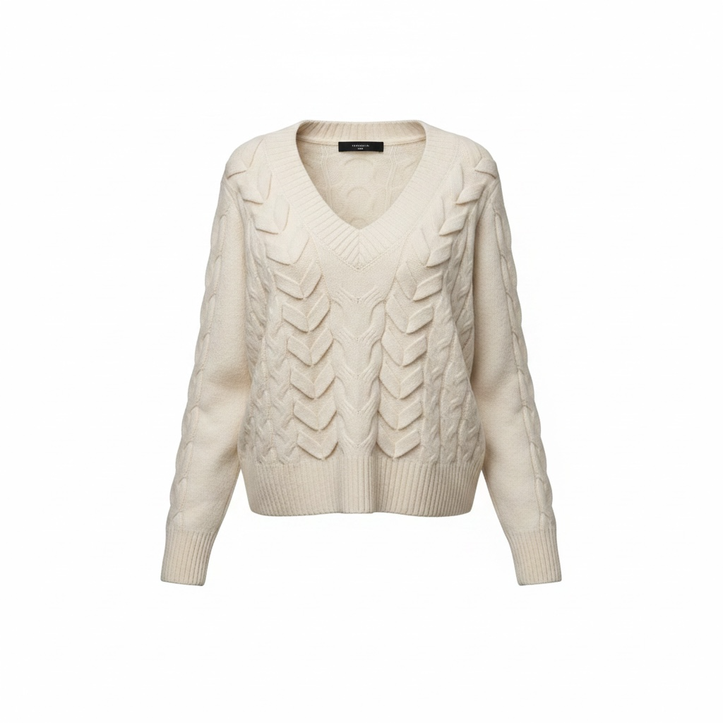 Maglione con scollo a V e lavorazione a trecce