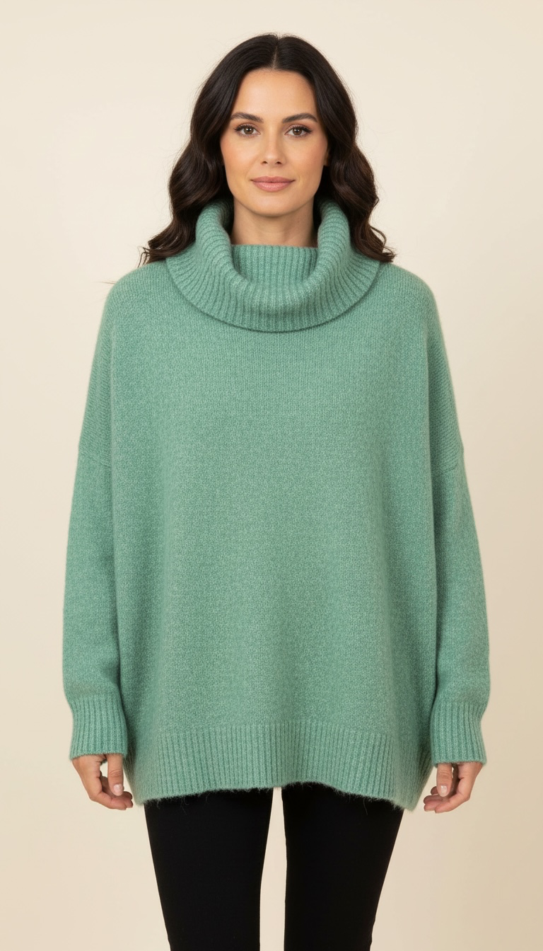 Maglione collo alto con bottoni sui polsi