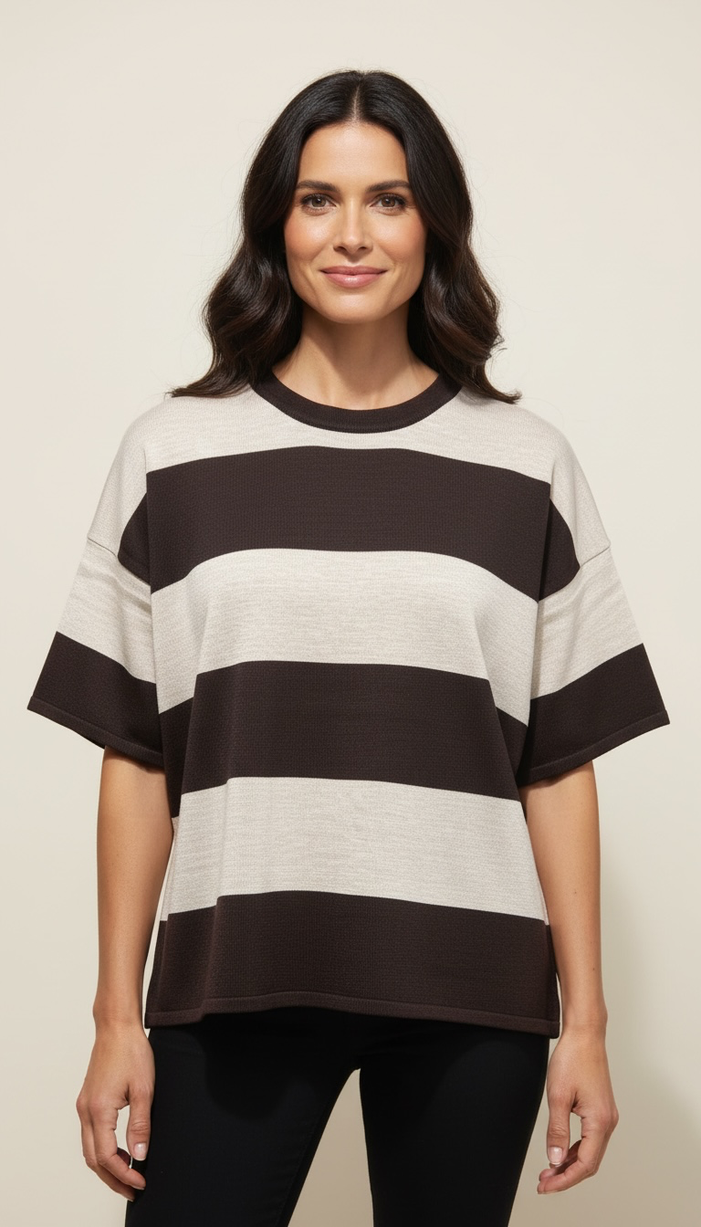 Maglione a mezza manica a righe larghe