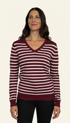 Maglione scollo a V a righe bordeaux