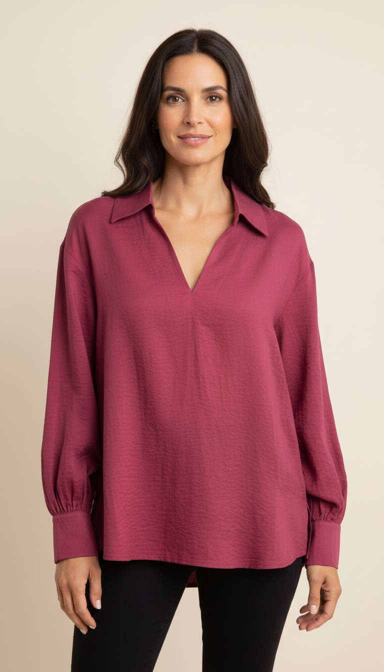 Camicia donna oversize con maniche a palloncino