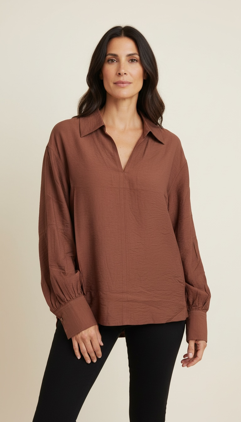 Camicia donna oversize con maniche a palloncino