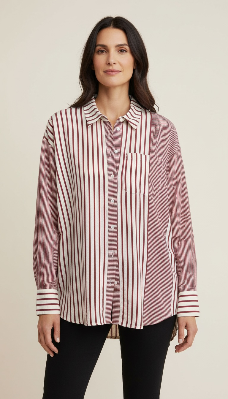 Camicia a righe oversize con taschino