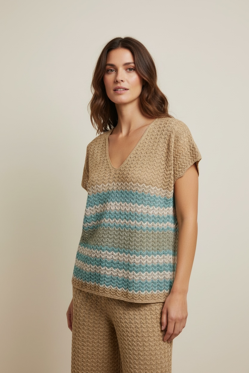 MAGLIA MANICA CORTA TRAFORATA IN LUREX