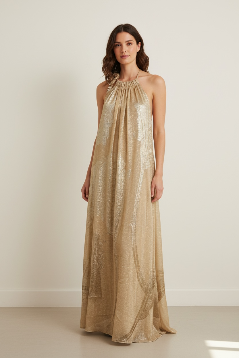 Abito lungo gold con foglie