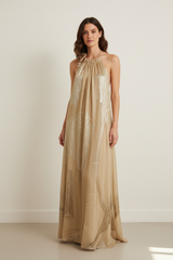 Abito lungo gold con foglie