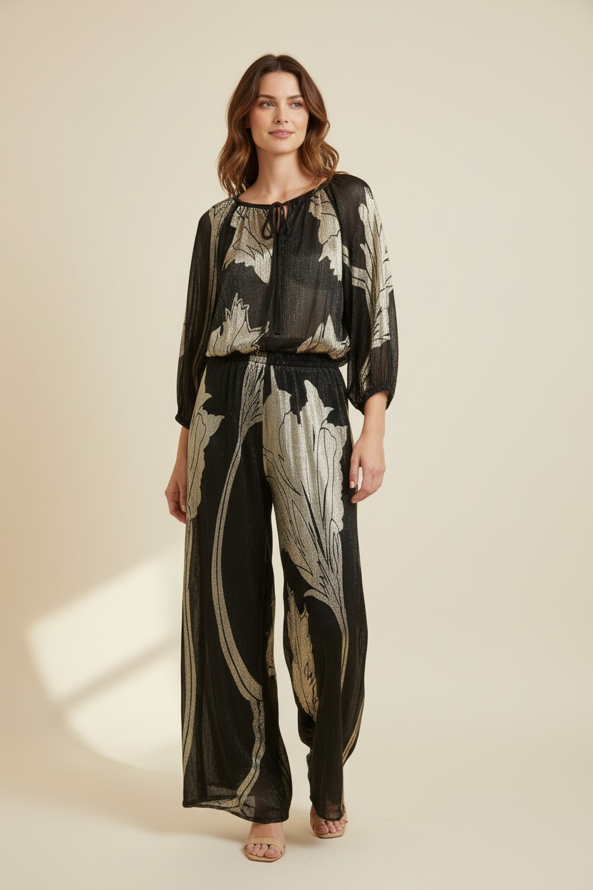 PANTALONE IN VELO A PALAZZO CON ELASTICO IN LUREX - image 3