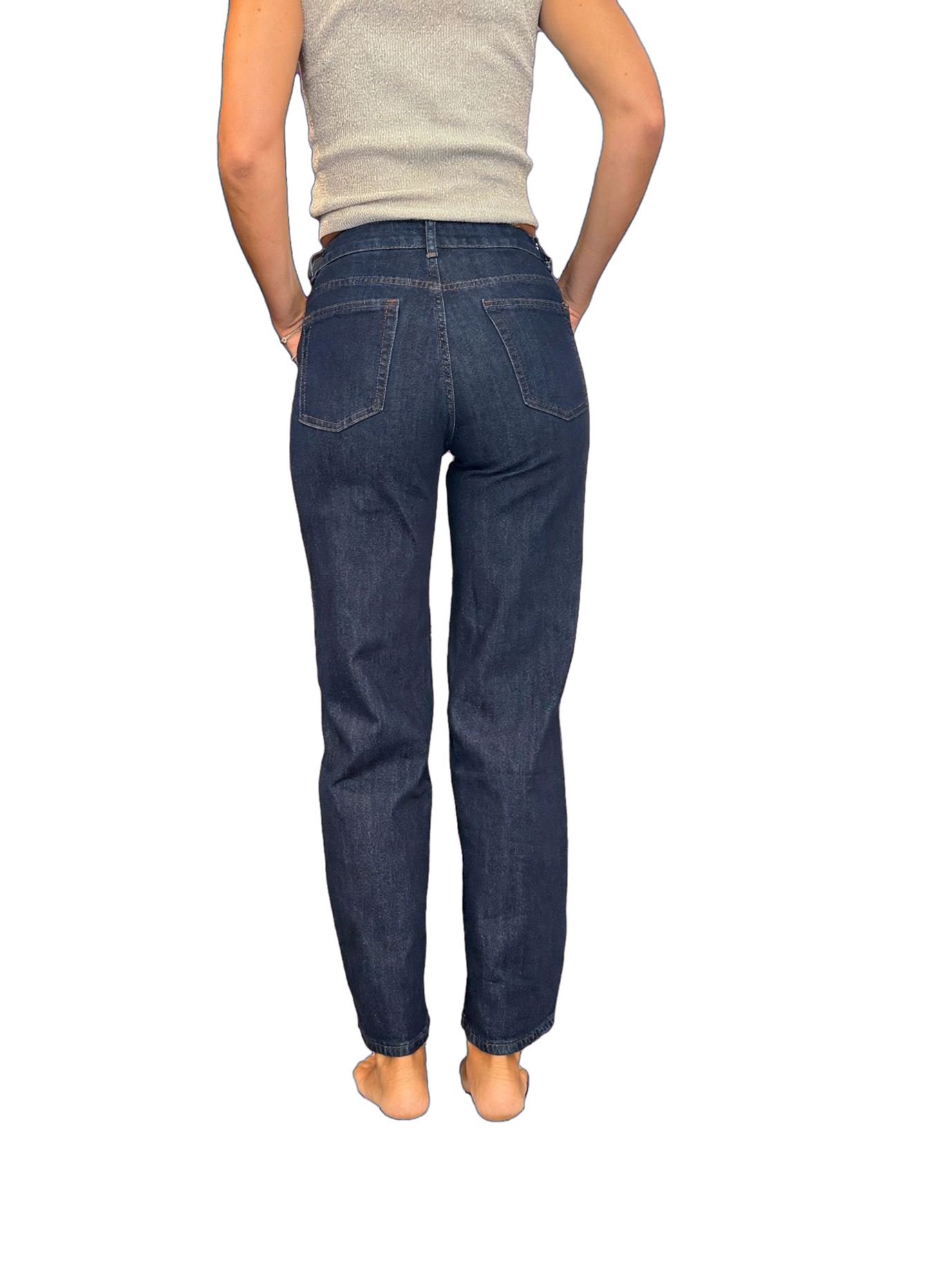 Jeans a gamba larga e dritta con tasche e cuciture a contrasto