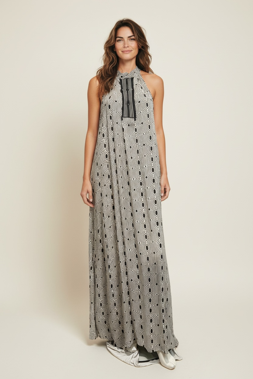 ABITO COLLO COREANO LINEA MORBIDA FANTASIA GEOMETRICA